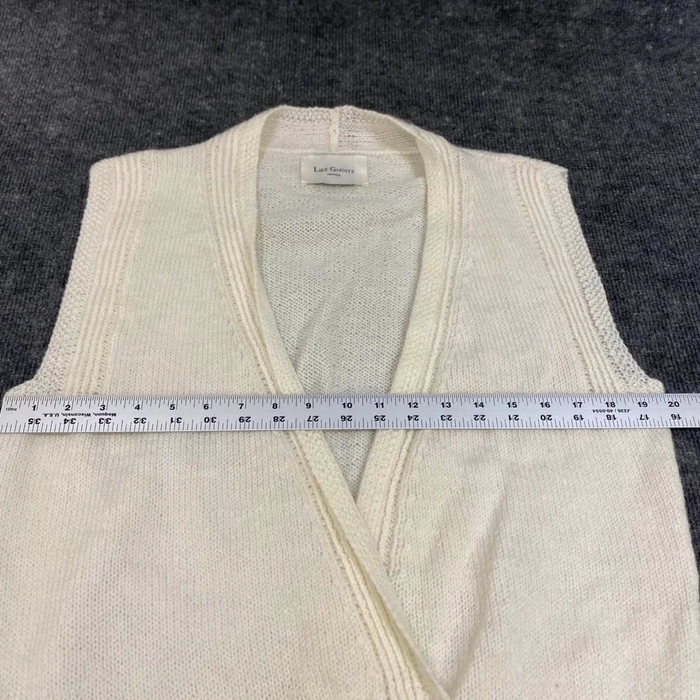 Like Ghosts Vintage Ivory Knit Sweater Vest Surplice Wrap V-Neck Button Front